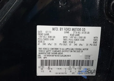 2014 Ford Explorer Limited z USA, uszkodzony, nr VIN 1FM5K8F8XEGA28393